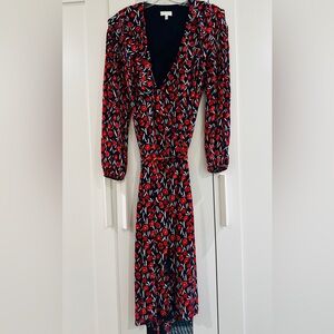 Escada Sport Red, White, and Blue Floral Mid-Sleeve Wrap Dress